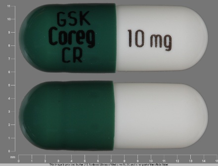 GSK COREG CR 10 mg: (0007-3370) 24 Hr Coreg 10 mg Extended Release Capsule by Glaxosmithkline LLC
