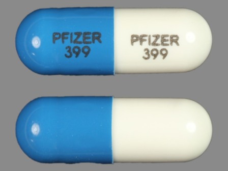 Blue, white capsule, PFIZER 399