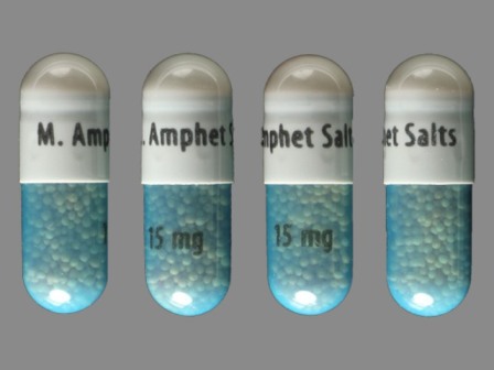 M Amphet Salts 15 mg: (0115-1330) Dextroamphetamine Saccharate, Amphetamine Aspartate, Dextroamphetamine Sulfate and Amphetamine Sulfate Oral Capsule, Extended Release by American Health Packaging