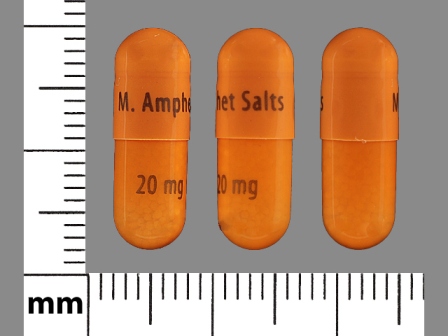 M Amphet Salts 20 mg: (0115-1331) Dextroamphetamine Saccharate, Amphetamine Aspartate, Dextroamphetamine Sulfate and Amphetamine Sulfate Oral Capsule, Extended Release by American Health Packaging