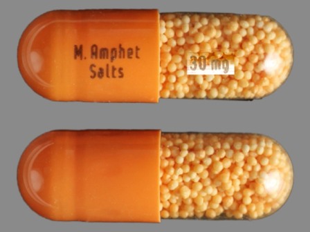 M Amphet Salts 30 mg: (0115-1333) Amphetamine Aspartate 7.5 mg / Amphetamine Sulfate 7.5 mg / Dextroamphetamine Saccharate 7.5 mg / Dextroamphetamine Sulfate 7.5 mg 24 Hr Extended Release Capsule by Global Pharmaceuticals, Division of Impax Laboratories Inc.