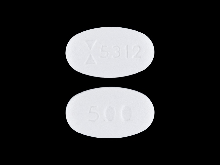 White, oval tablet, 500 logo 5312