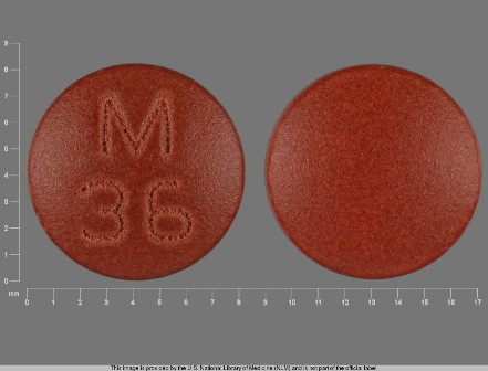 M 36 brown round pill