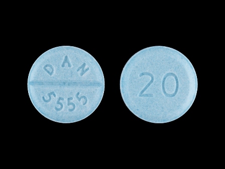 DAN 5555 20: (0591-5555) Propranolol Hydrochloride 20 mg Oral Tablet by Rebel Distributors Corp