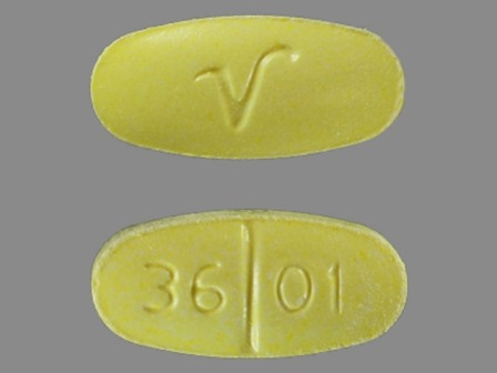 3601 V oblong yellow tablet