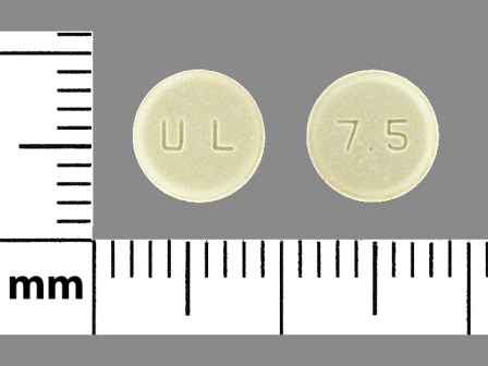 U L 7 5: (29300-124) Meloxicam 7.5 mg Oral Tablet by Unichem Pharmaceuticals (Usa), Inc.