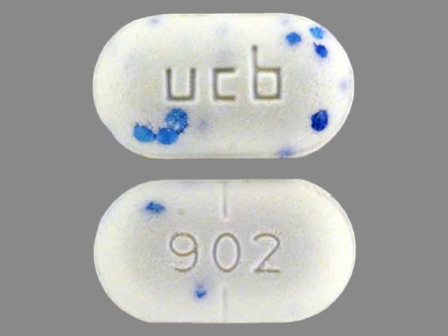 ucb 902 round oval blue speckled pill