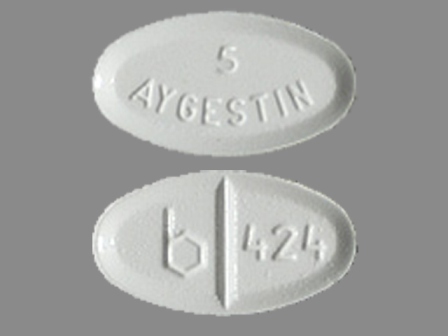 5 AYGESTIN b 424: (51285-424) Aygestin 5 mg Oral Tablet by Teva Women's Health, Inc.