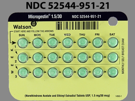 WATSON 631: (52544-951) Microgestin 1.5/30 21 Day Pack by Watson Pharma, Inc.