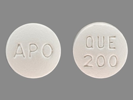 APO QUE 200: (60429-374) Quetiapine (As Quetiapine Fumarate) 200 mg Oral Tablet by Golden State Medical Supply, Inc.