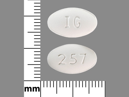 IG 257: (76282-257) Nabumetone 500 mg Oral Tablet, Film Coated by Rxchange Co.
