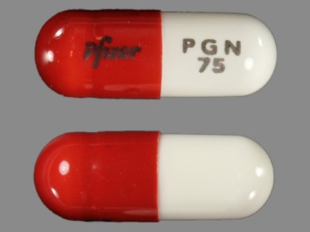 Pfizer PGN 75 orange and white capsule
