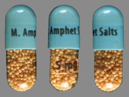 Amphetamine Aspartate + Amphetamine Sulfate + Dextroamphetamine Saccharate + Dextroamphetamine Sulfate M;Amphet;Salts;5;mg