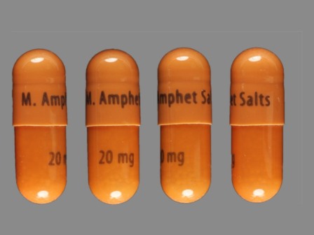 M Amphet Salts 20 mg: (0555-0788) Amphetamine Aspartate 5 mg / Amphetamine Sulfate 5 mg / Dextroamphetamine Saccharate 5 mg / Dextroamphetamine Sulfate 5 mg 24 Hr Extended Release Capsule by Barr Laboratories Inc.