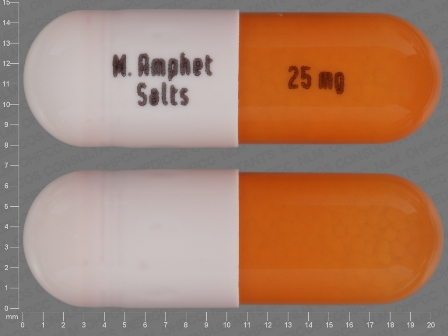 M Amphet Salts 25 mg: (0555-0792) Amphetamine Aspartate 6.25 mg / Amphetamine Sulfate 6.25 mg / Dextroamphetamine Saccharate 6.25 mg / Dextroamphetamine Sulfate 6.25 mg 24 Hr Extended Release Capsule by Barr Laboratories Inc.