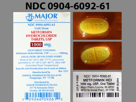 IP177 1000: (0904-6092) Metformin Hydrochloride 1 Gm Oral Tablet by Major Pharmaceuticals