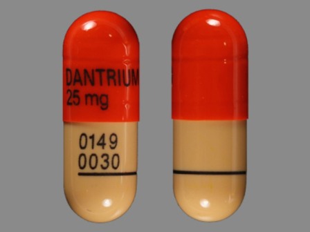 Dantrium 25mg 0149 0030: (42023-124) Dantrium 25 mg Oral Capsule by Jhp Pharmaceuticals LLC