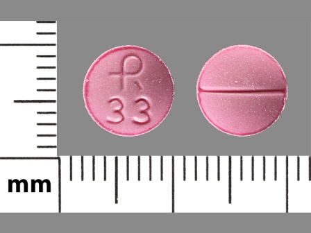 Round, pink tablet, R 33